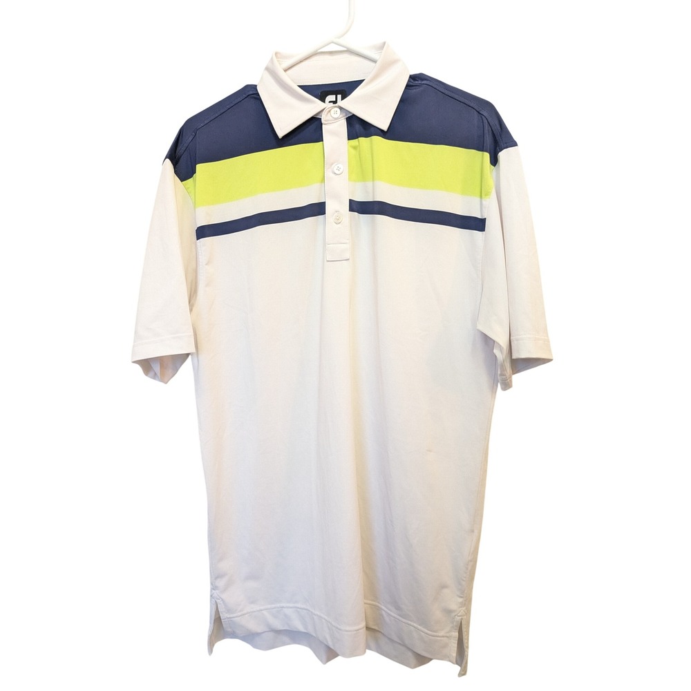FootJoy Men's Golf Polo S White Navy Colorblock Performance Moisture Wicking